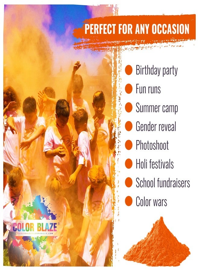 Color Blaze مسحوق كولور بليز الملون لعيد هولي - 5 أرطال من مسحوق اللون البرتقالي - مناسب لسباقات المرح، ورش الألوان، ورسم الرانجولي، وحرب المساحيق، وحفلات الفناء الخلفي، والمهرجانات - عبوة من كيس ملون واحد - 5 أرطال سائبة - برتقالي - Image 4